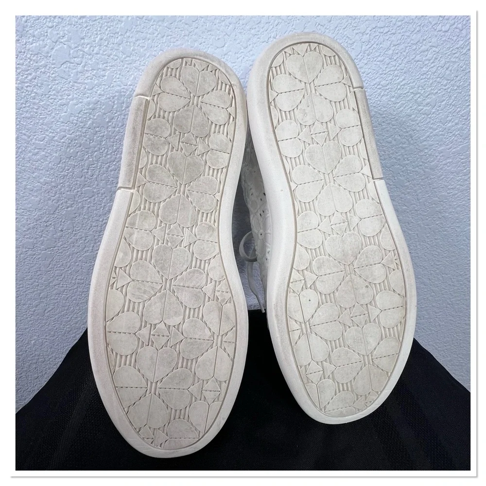 Kate Spade Women's Lift Floral Eyelet Faux Leather Sneakers White Sz 9B